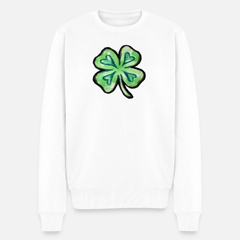 Lime Aquarell Kleeblatt - Männer Premium Bio Pullover - Weiß