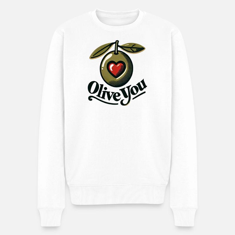 Olive You Heart Retro-Emblem - Männer Premium Bio Pullover - Weiß