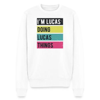 Ich bin Lucas und mache Lucas Things Retro Colors - Männer Premium Bio Pullover - Weiß - Vorne - Thijin (182cm)