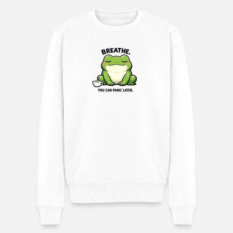 Kaffee-Frosch der Ruhe - Männer Premium Bio Pullover - Weiß