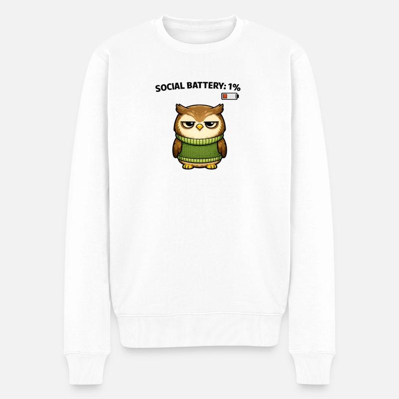 Pull hibou 1 % d’humour de batterie - Pull Premium bio Homme - blanc