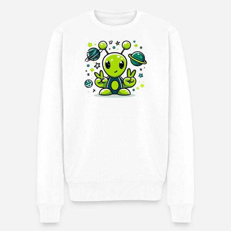 Grüner Alien im Weltraumspaß - Männer Premium Bio Pullover - Weiß