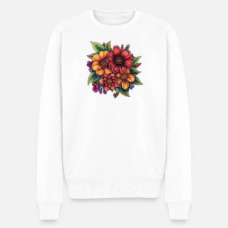 Bunte Blütenpracht Florale Komposition - Männer Premium Bio Pullover - Weiß