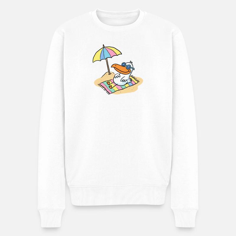 Sonnenvogel am Strand mit Schirm - Männer Premium Bio Pullover - Weiß