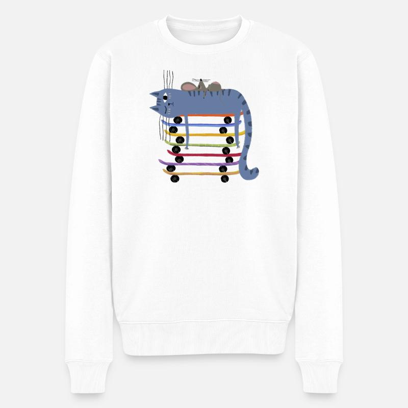 Blue Cat sur des skateboards - Pull Premium bio Homme - blanc