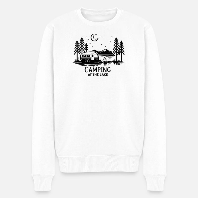Mondnacht Camping im Wald - Männer Premium Bio Pullover - Weiß