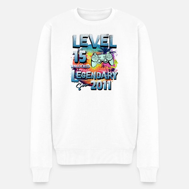 Level 15 Jahre Freigeschaltet seit 2011 Geburtstag - Männer Premium Bio Pullover - Weiß
