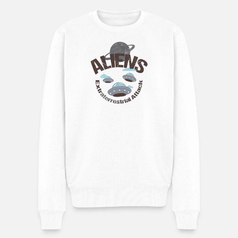 Alien-Begegnungen: Außerirdische Luftschiffe - Männer Premium Bio Pullover - Weiß