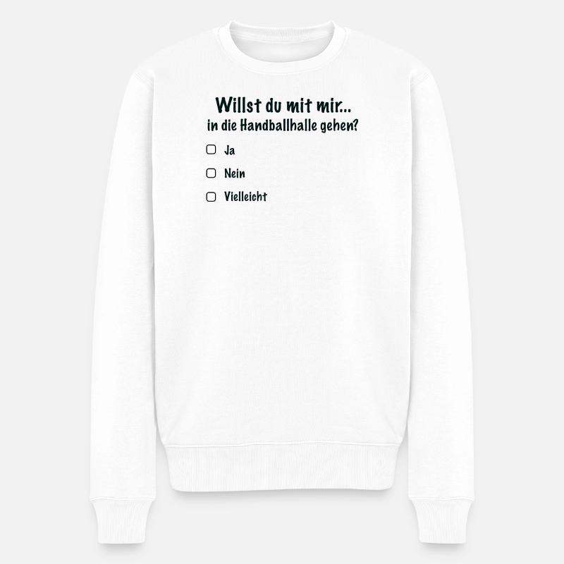 Handballdate Spruch Einladung (Schwarz) - Männer Premium Bio Pullover - Weiß