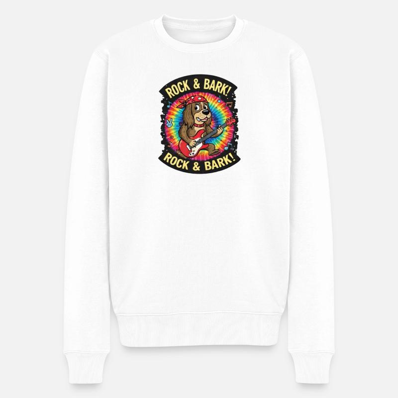 Rock & Bark Batik-Gitarrenhund - Männer Premium Bio Pullover - Weiß