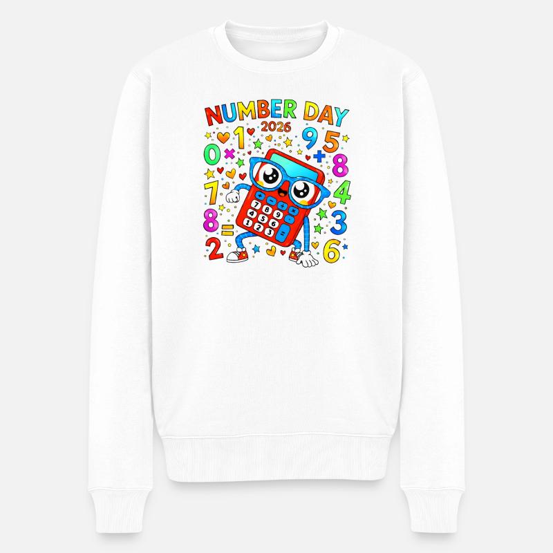 Jour des numéros 2026 Calculatrice Fun - Pull Premium bio Homme - blanc