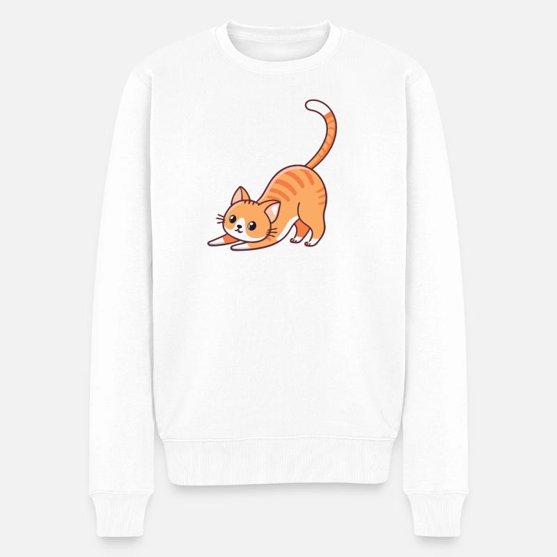 Chaton orange en étirement - Pull Premium bio Homme - blanc