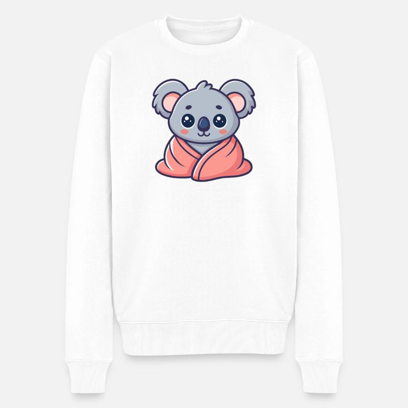 Koala kawaii enveloppé dans drap rose - Pull Premium bio Homme - blanc