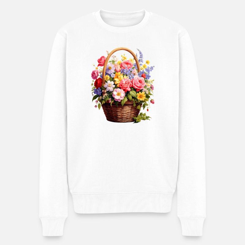Weidenkorb mit Frühlingsblumen - Männer Premium Bio Pullover - Weiß