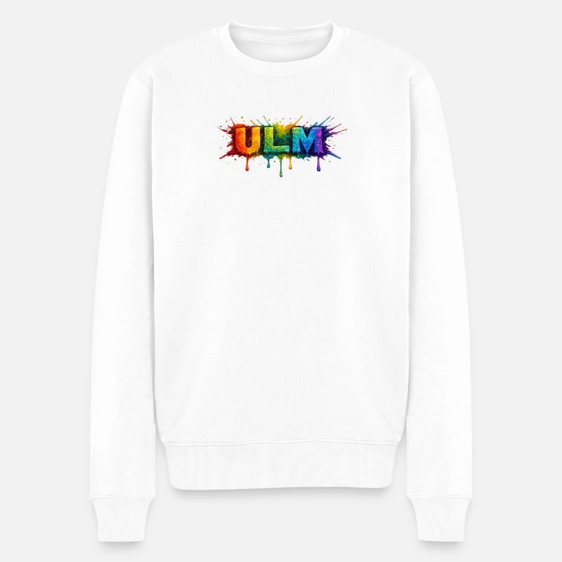 Regenbogenfarben ULM Schriftzug - Männer Premium Bio Pullover - Weiß