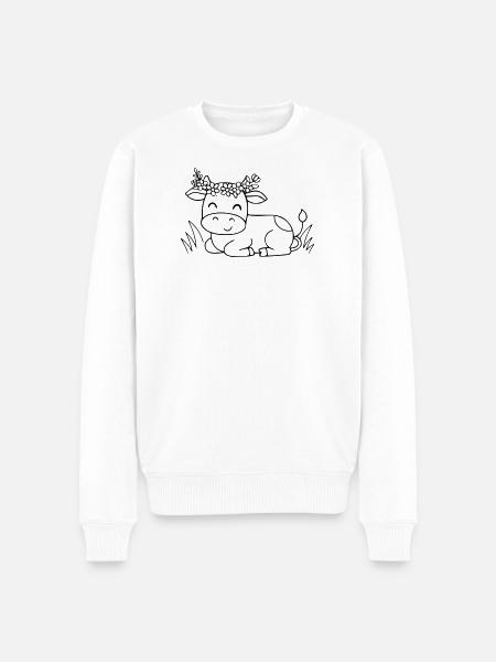 Süße Kuh Blumenkranz Boho Outline - Männer Premium Bio Pullover - Weiß