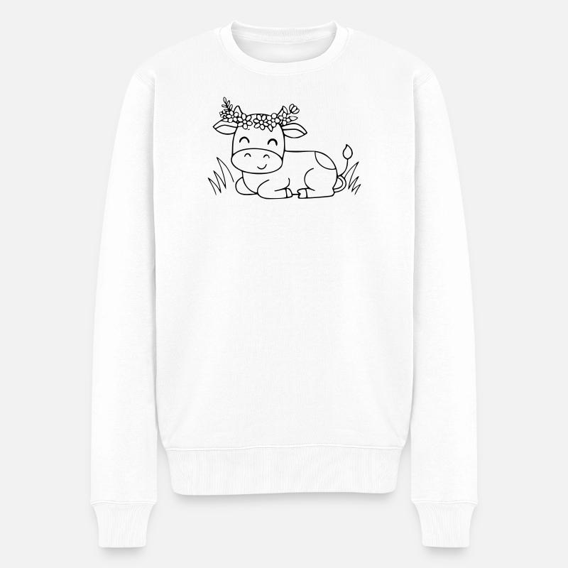 Süße Kuh Blumenkranz Boho Outline - Männer Premium Bio Pullover - Weiß