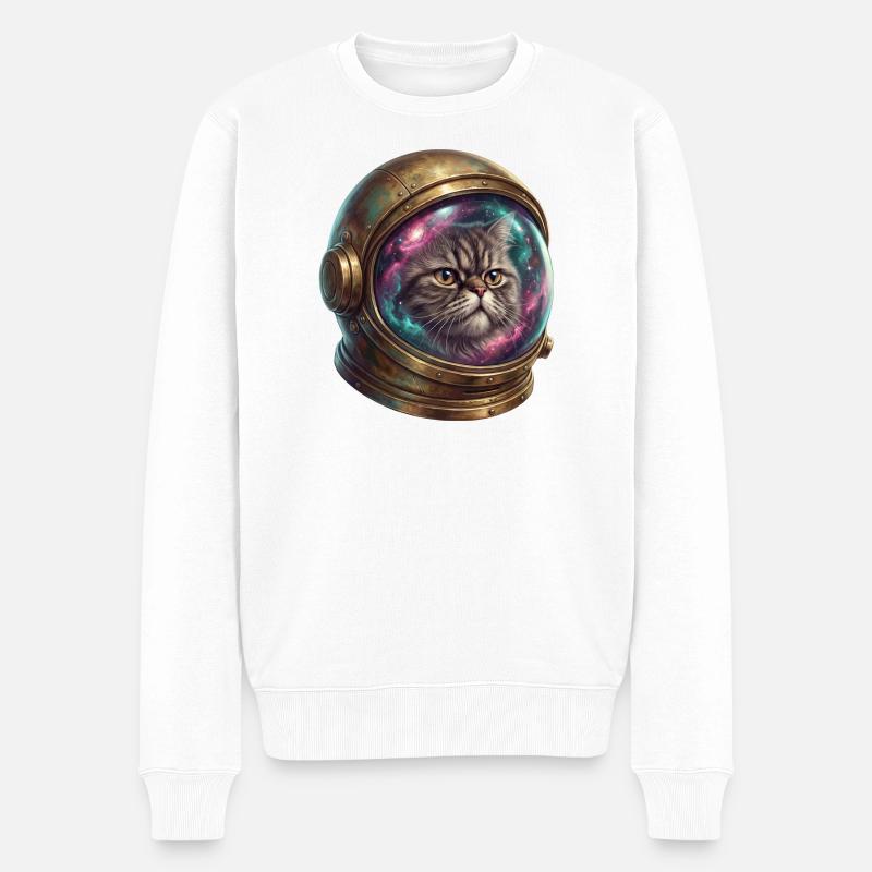 Katzenastronaut im Weltraumhelm - Männer Premium Bio Pullover - Weiß