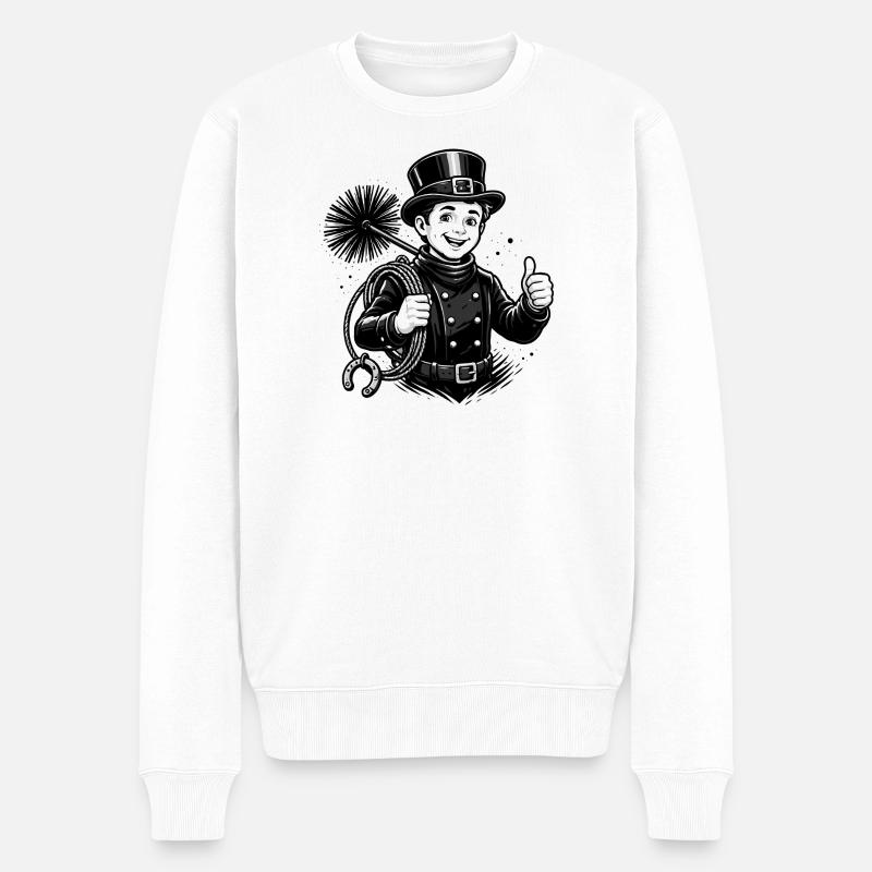 Fröhlicher Schornsteinfeger Cartoon - Männer Premium Bio Pullover - Weiß