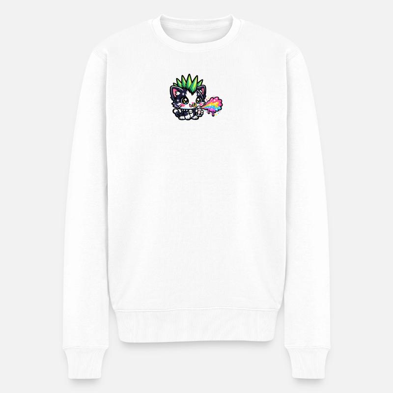 Punkkätzchen Neon Sprühfarben - Männer Premium Bio Pullover - Weiß
