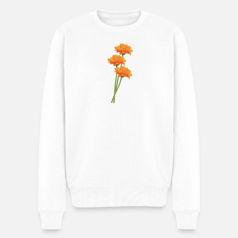 Orangene Gerbera Trio - Männer Premium Bio Pullover - Weiß