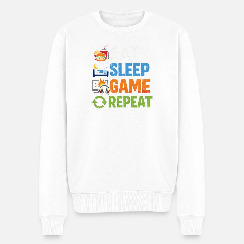 Essen Schlaf Gaming Wiederholen - Männer Premium Bio Pullover - Weiß