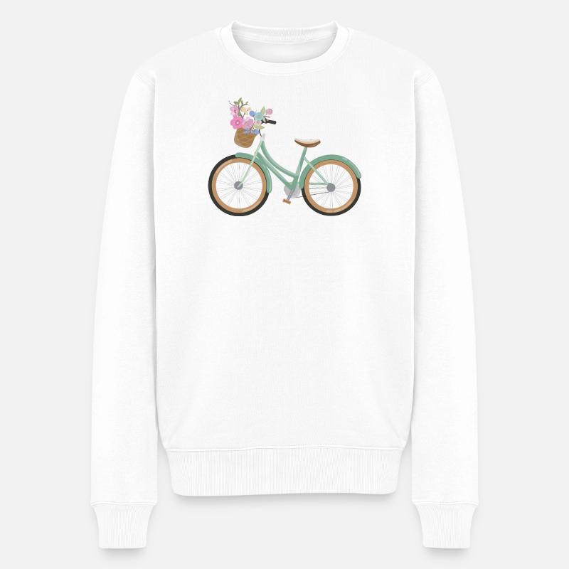 Rad_mit_Blumen - Männer Premium Bio Pullover - Weiß