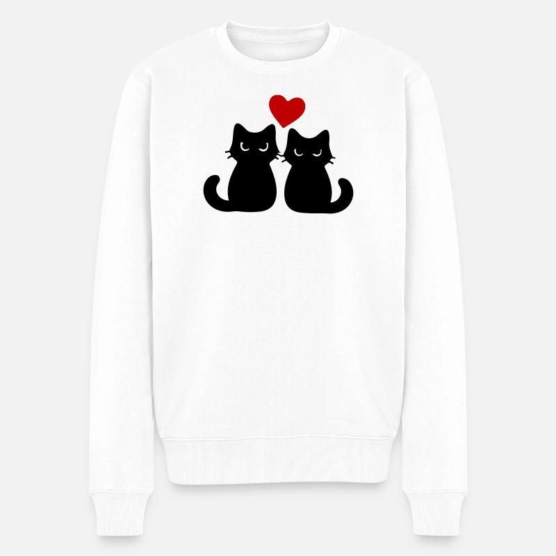 Katzen Verliebt Paar - Männer Premium Bio Pullover - Weiß
