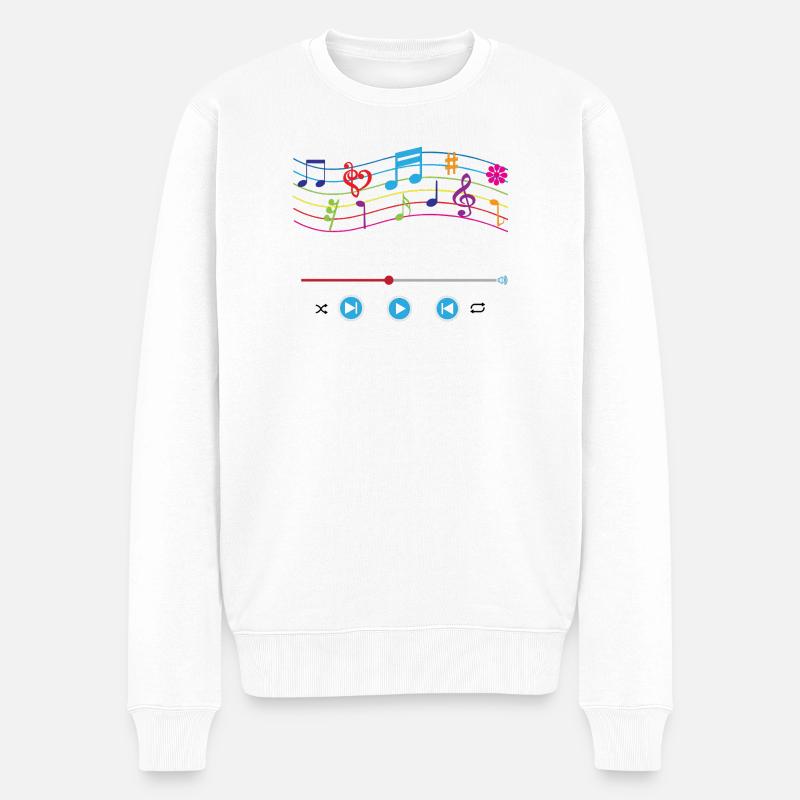 Musiknoten, Musikplayer, bunte Musiksymbole - Männer Premium Bio Pullover - Weiß