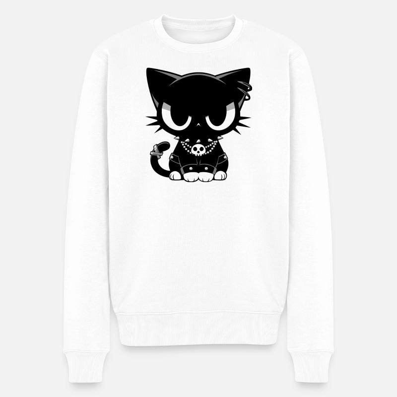 Goth Punk Katze - Männer Premium Bio Pullover - Weiß