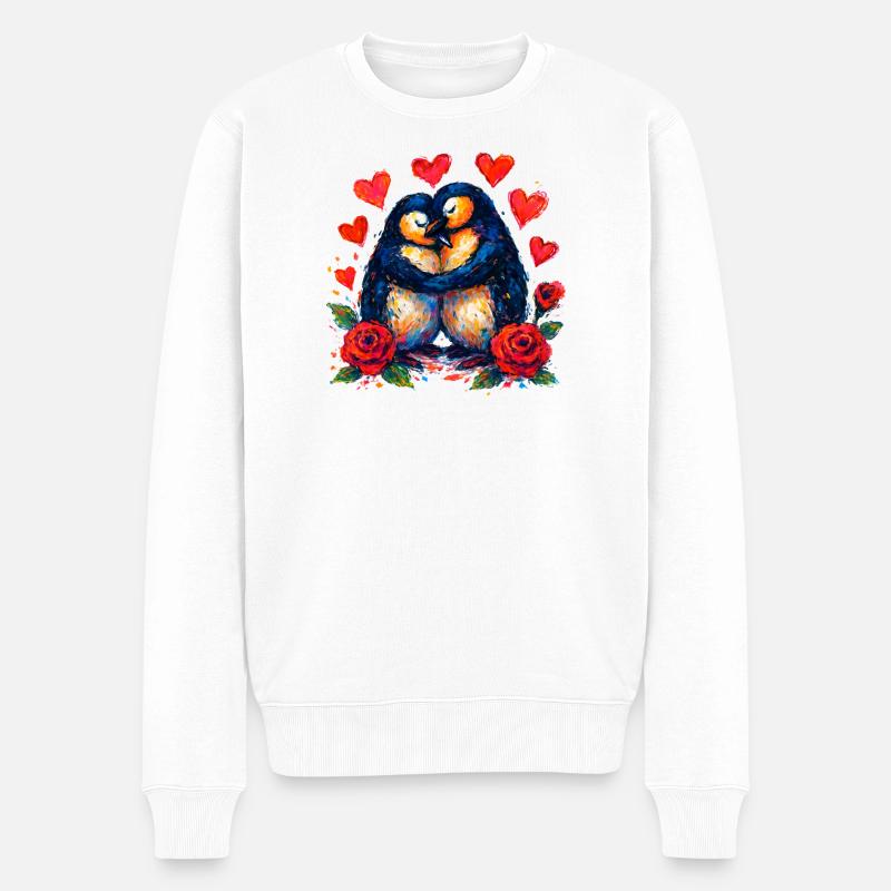 Wasserfarbene Pinguine der Liebe - Männer Premium Bio Pullover - Weiß