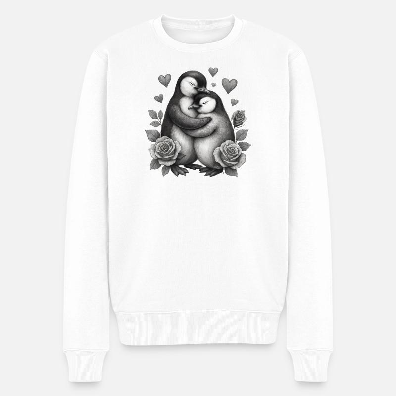 Umarmende Pinguine mit Rosen - Männer Premium Bio Pullover - Weiß