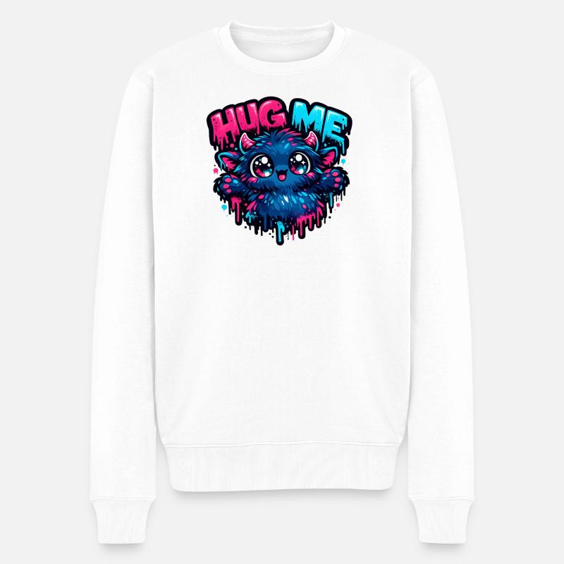 Hug Me Neon Monster Kuschelfreund - Männer Premium Bio Pullover - Weiß