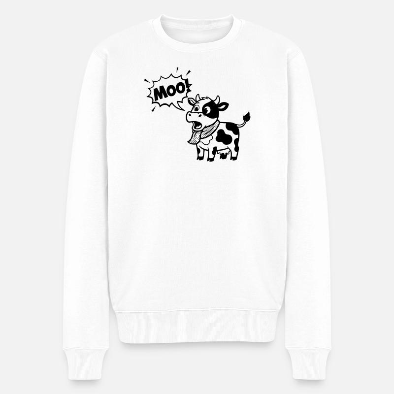 Witzige Kuh Moo Comic Sprechblase - Männer Premium Bio Pullover - Weiß