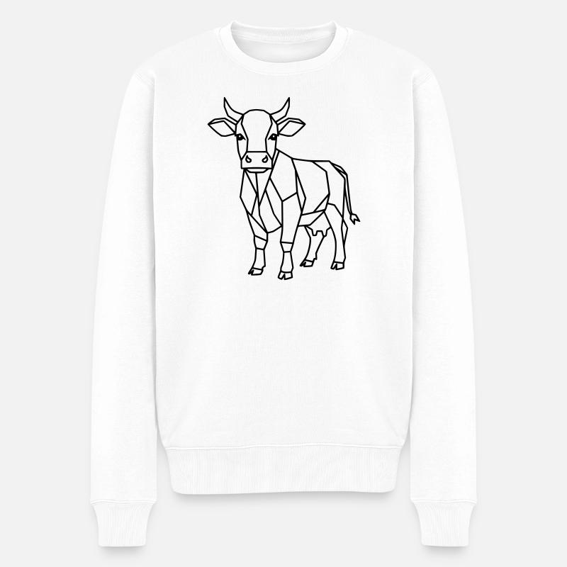 Geometrische Kuh Low Poly Outline - Männer Premium Bio Pullover - Weiß