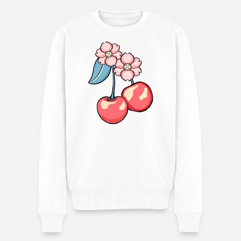 Kirschblüten Charme Illustration - Männer Premium Bio Pullover - Weiß