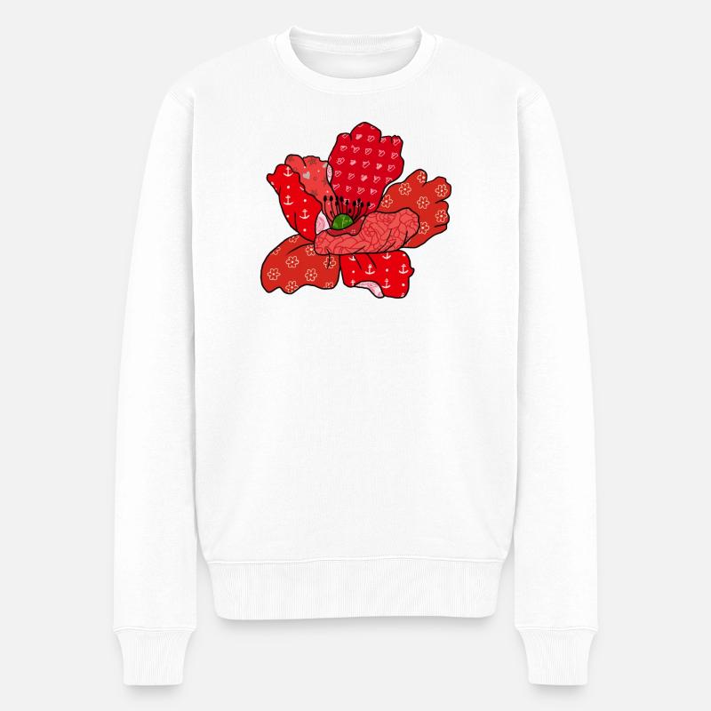 Roter_Mustermohn - Männer Premium Bio Pullover - Weiß