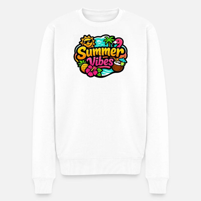 Sommeratmosphäre Tropisch Bunt - Männer Premium Bio Pullover - Weiß