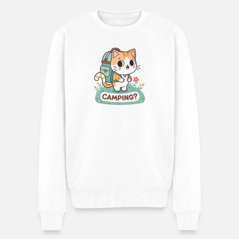 Abenteurer-Pastell-Camper-Katze - Männer Premium Bio Pullover - Weiß