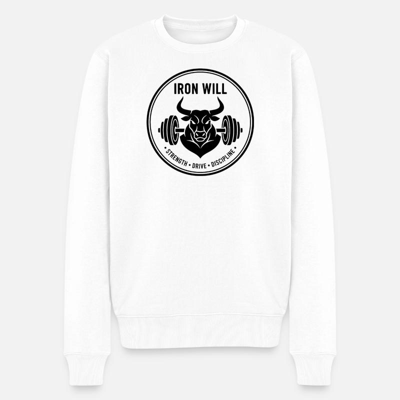Iron Will Bull - Männer Premium Bio Pullover - Weiß