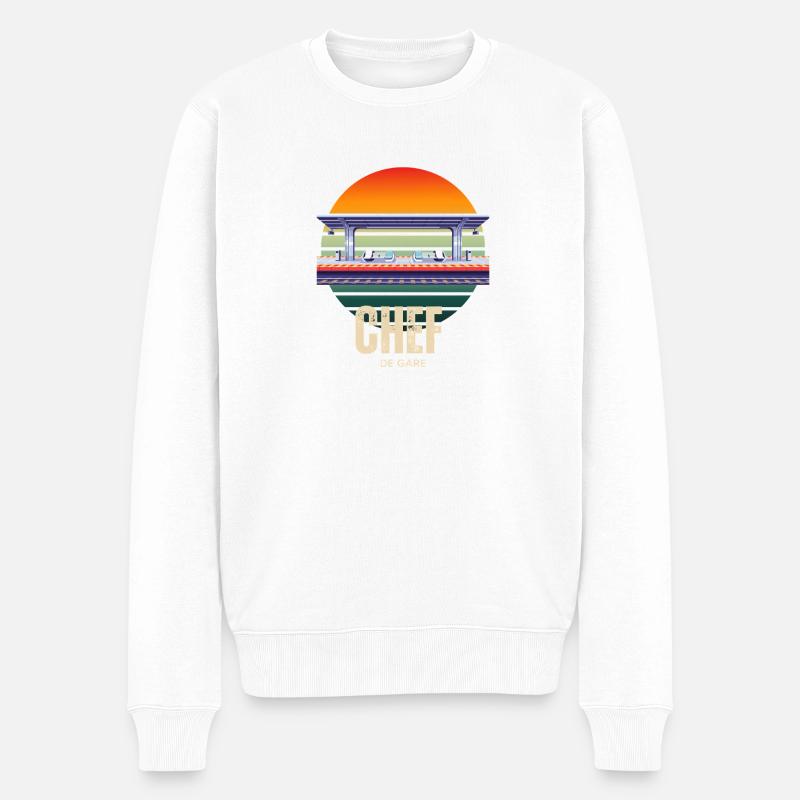 Station Master Retro Sunset Train - Männer Premium Bio Pullover - Weiß