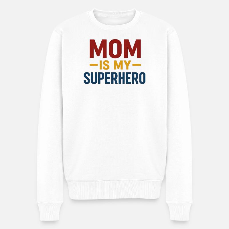 Maman Superhéros — Typographie audacieuse - Pull Premium bio Homme - blanc