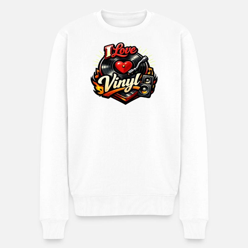 Ich liebe Vinyl - Männer Premium Bio Pullover - Weiß