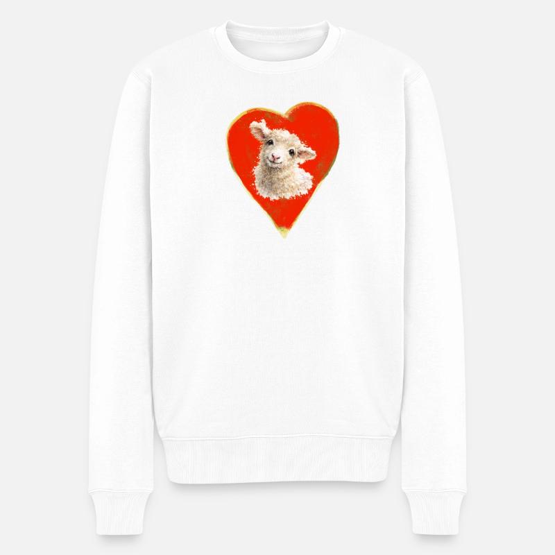 Lamm im Herzmotiv - Männer Premium Bio Pullover - Weiß