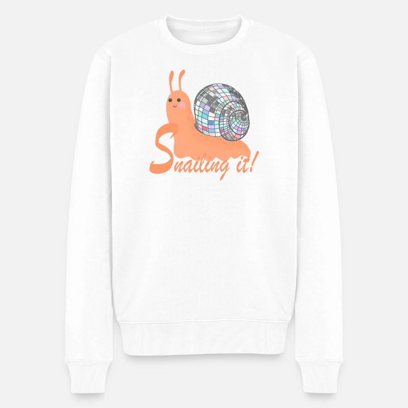 Snailing It! – Bunte Schnecke mit Disco-Kugel - Männer Premium Bio Pullover - Weiß
