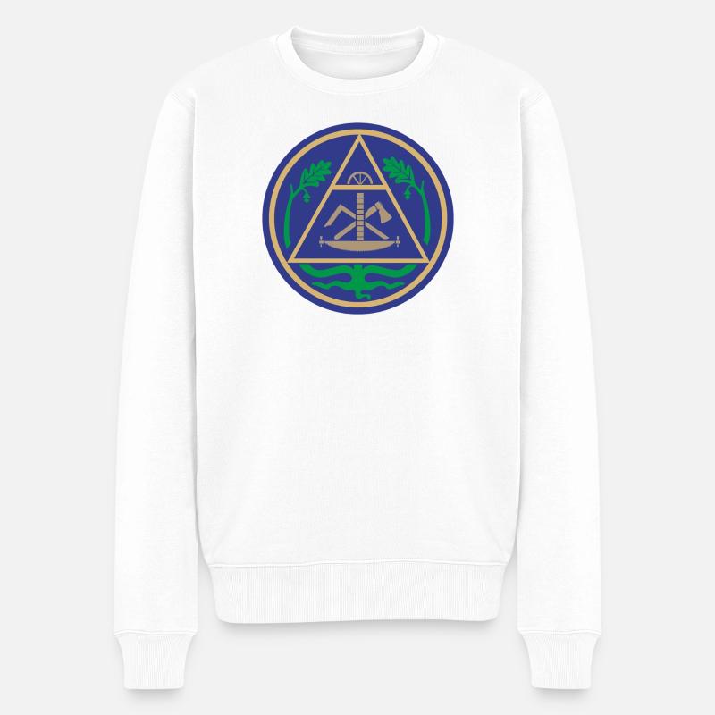 51195_Zimmerer Geometrisches Triangelwerk Emblem - Männer Premium Bio Pullover - Weiß