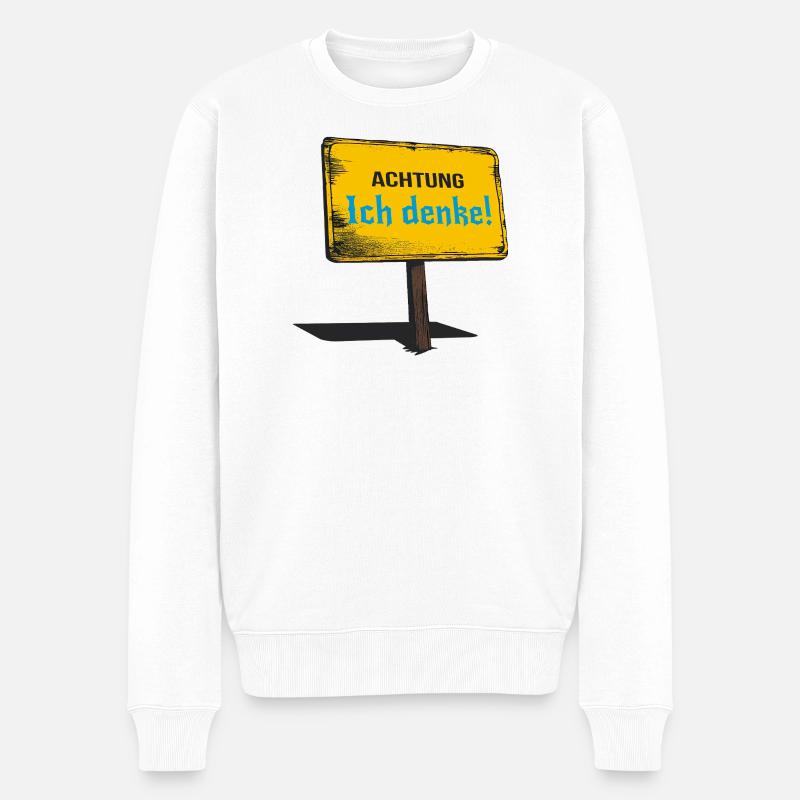 Achtung Ich denke Sign - Männer Premium Bio Pullover - Weiß