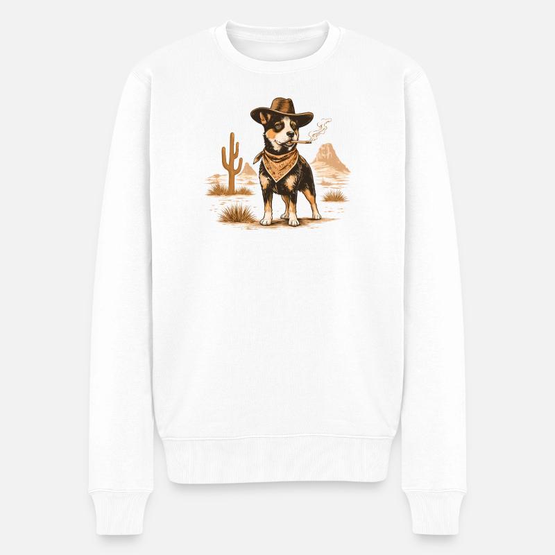 Cowboy Dog mit Wüstenzigarre - Männer Premium Bio Pullover - Weiß