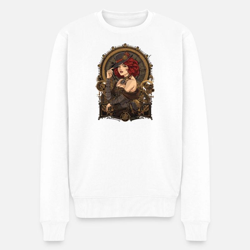Steam Punk Schöne Frauen Steampunk - Männer Premium Bio Pullover - Weiß