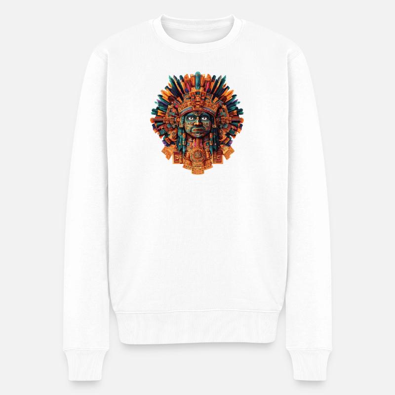 Aztekische Feuermaske - Männer Premium Bio Pullover - Weiß